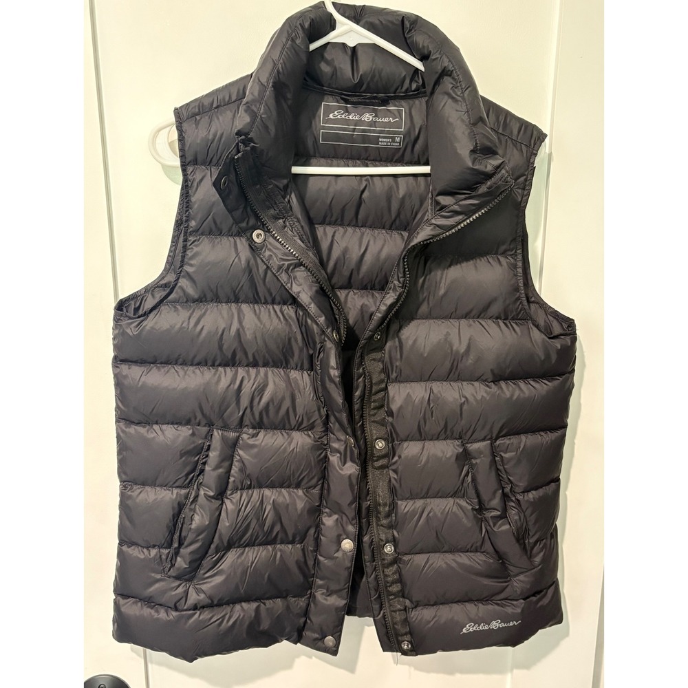 Eddie Bauer Womens Black Down Puffer Vest Quilted Sleeveless Jacket M 78Q/13